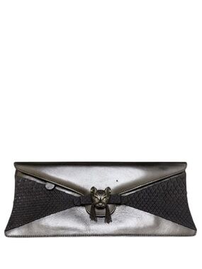 THALE BLANC - METALLIC SILVER PANTHER EVENING CLUTCH BAG